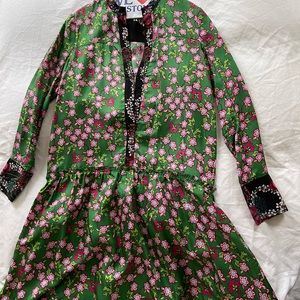 SANDRO Green Floral Dress (knee length) in size 36. Worn twice!
